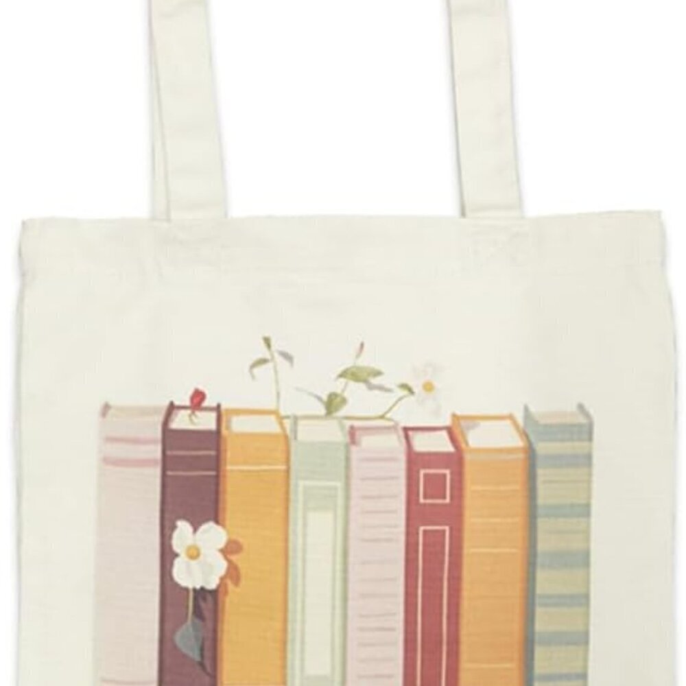 Canvas Book Tote Bag with Pocket for Women Book Lovers Gift Accessory